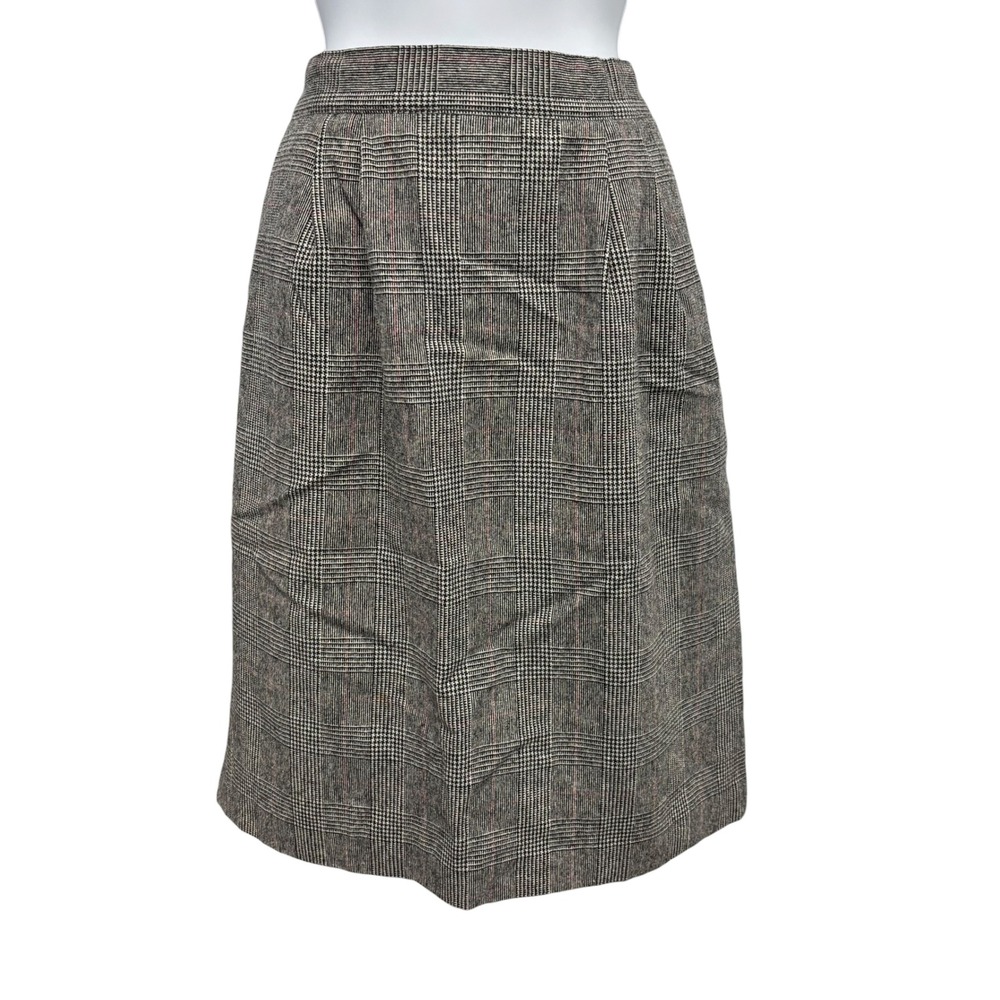Amanda Smith Petites Gray Glen Plaid Wool Blend Pencil Skirt Size 10P USA VTG